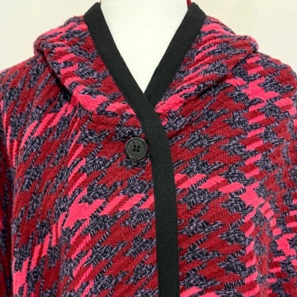 Modcloth Little Plaid Riding Hood Cape Houndstooth Hooded Wool Blend Size M - Picture 2 of 8